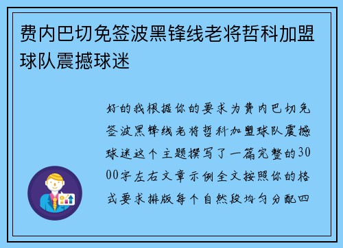 费内巴切免签波黑锋线老将哲科加盟球队震撼球迷